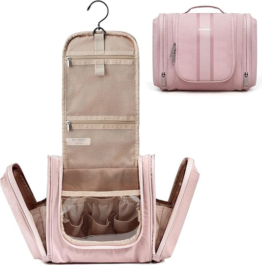 BAGSMART Extra Large Toiletry Bag Hanging Toiletry Bag for Travel, Water-resistant Cosmetic Makeup Large Capacity Bag Organizer for Full Sized Toiletries, Pink