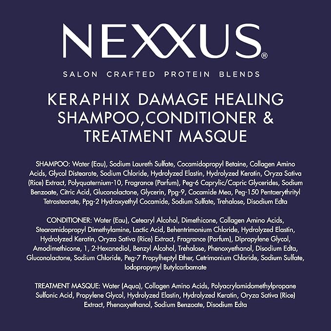 Nexxus Keraphix Shampoo and Conditioner - Damaged Hair Treatment System with Keratin Protein and Black Rice, 2 Count & 3 Repair Masks Treatment, 33.8 oz, 1.5 oz, 3 Count, 5 Count ( Pack of 1)