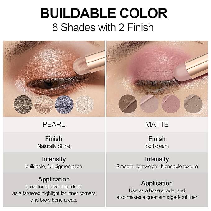 FV Cream Shimmer Eyeshadow Stick,Long Lasting & Waterproof, Multi-Use & High Pigment Eyeshadow Makeup Stick, Pearl Shimmer