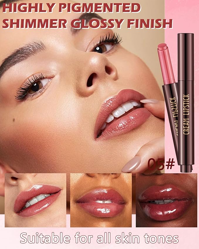 Hydrating Shimmer Lipstick,Moisturizing Jelly Lip Gloss,Shine Rose Red Lipstick Pen, Long Lasting Waterproof Tint Lip Balm Plumping Lip Stain Pen,Women's Day Makeup Gift for Women-05#