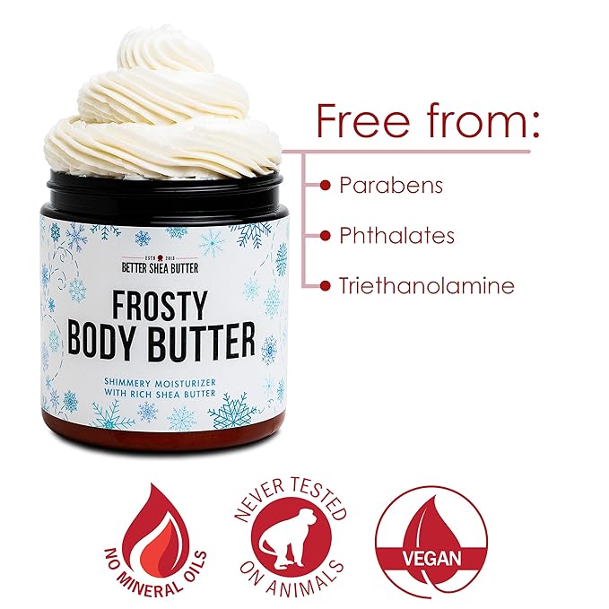 Shimmer Body Lotion with a Frosty Christmas Scent | Christmas Lotion Limited Edition with Organic Shea Butter | Body Butter for Women with Body Glitter | Christmas Skin Moisturizer