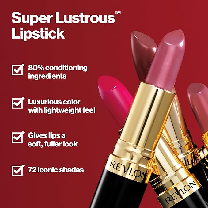 Revlon Super Lustrous Lipstick, Creamy Formula For Soft, Fuller-Looking Lips, Moisturized Feel, 812 Porto Please, 0.15 oz