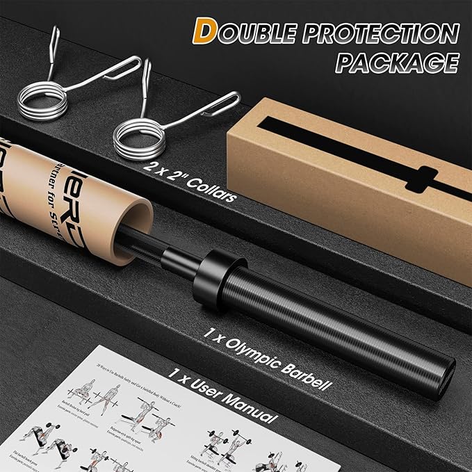 FEIERDUN Olympic Barbell EZ Curl Bar 47in/4ft/5ft/6ft/7ft for Weightlifting 2 inch 2 Spring