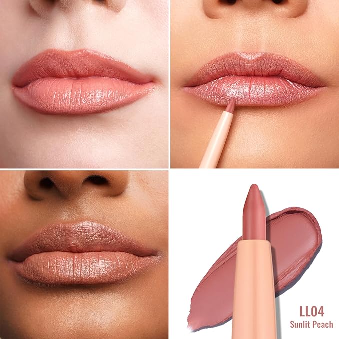 Oulac Waterproof Lipliner Pencil - Smooth and Creamy, Retractable Lip Makeup for Precision Application, Vegan & Cruelty-Free, LL04 Sunlit Peach