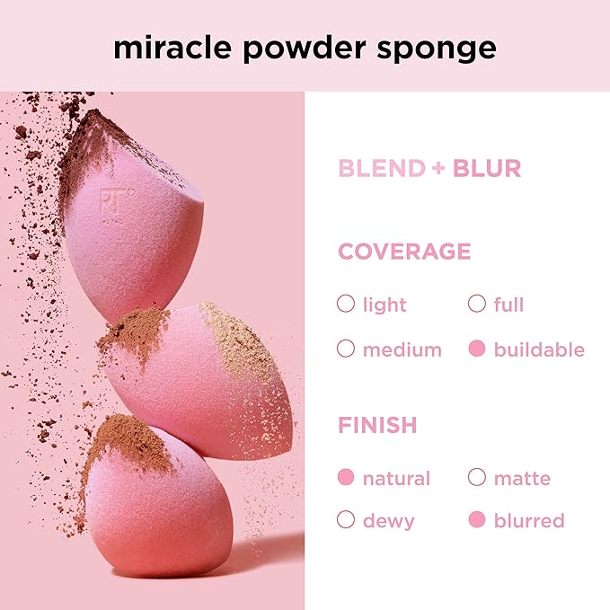 Real Techniques Ultimate Makeup Sponge Trio, Makeup Blending Sponges, For Liquid, Cream, & Powder Products, Powder & Foundation Sponges, Mini Makeup Sponge, Latex-Free Foam, Travel-Friendly, 3 Count