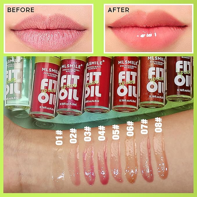 8 Colors Lip Oil Lip Glaze, Big Brush Lip
