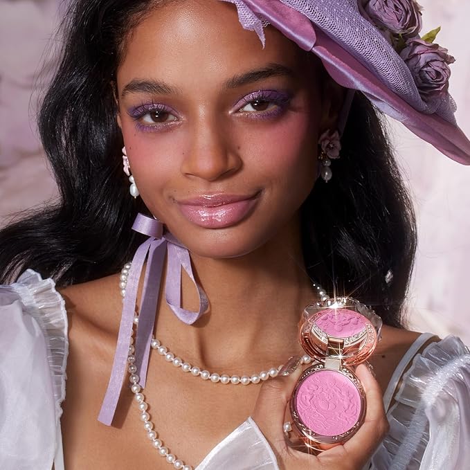 Flower Knows Strawberry Rococo Embossed Blush;Berry Matte Finish;Buildable & Blendable Powder Blush for cheeks,Highly Pigmented;Natural Flush for All Skin Tones(G02 Little Cranberry,4.6g)