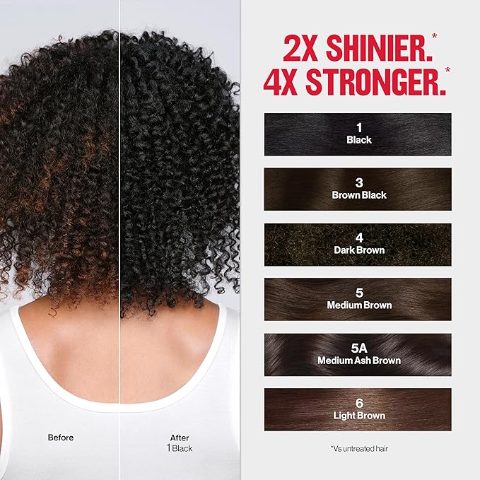 Revlon ColorSilk Tone + Gloss + Care Demi Permanent Hair Color, Dye Kit with Leave-In Scalp and Haircare Serum, 2x Shinier, 4x Stronger, 1 Black, 4.5 fl oz