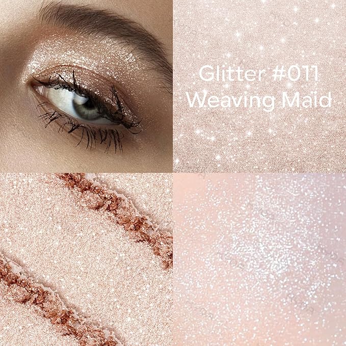 KYDA Single Glitter Eyeshadow, Pale Champagne Sheer Glow Eyeshadow, Ultra-fine Lightweight Powder, Multiuse Blendable Formula, Daily Glossy Eyes Makeup, Weaving Maid
