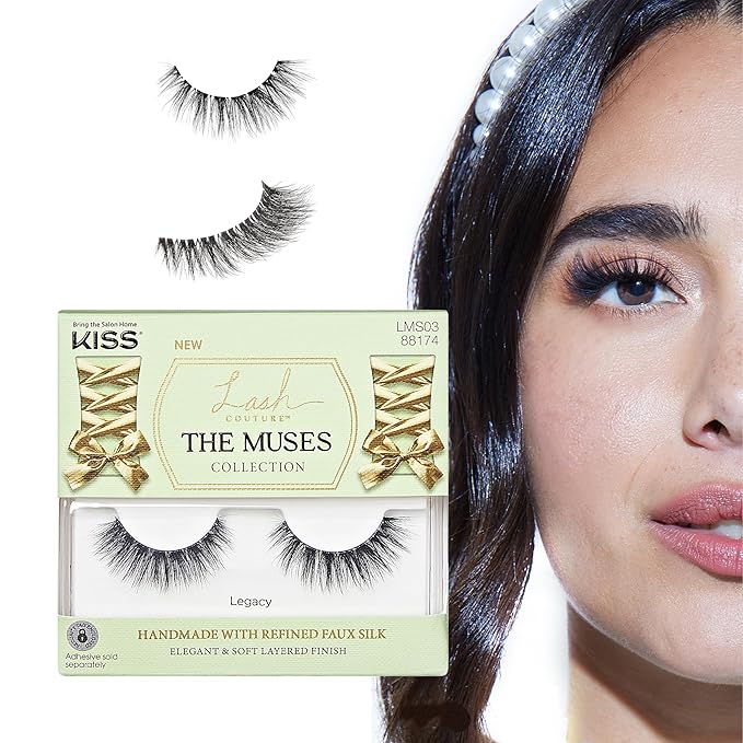 KISS Lash Couture The Muses Collection False Eyelashes - Legacy, Black, Rounded, Doe-Eyed, Refined Faux Silk, Contact Lens Friendly, Pliable Band, Comfortable, Reusable, Cruelty Free, Vegan | 1 Pair