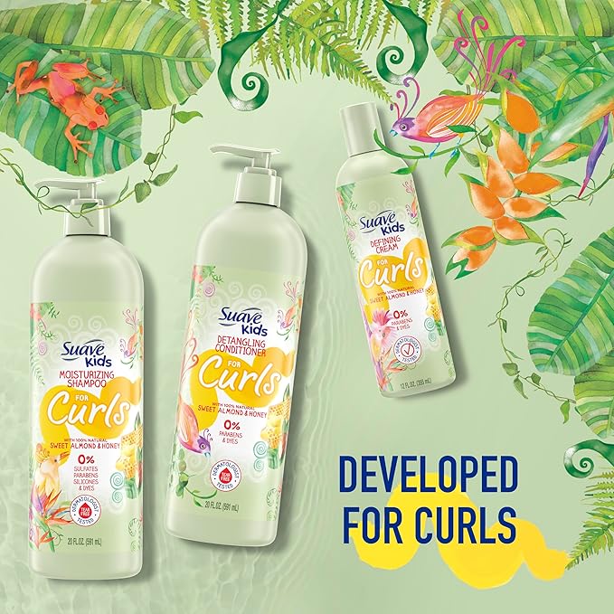 Suave Kids Natural Sweet Almond Honey Curl Defining Cream, No Parabens, No Dyes, 12 Fl Oz(Pack of 4)