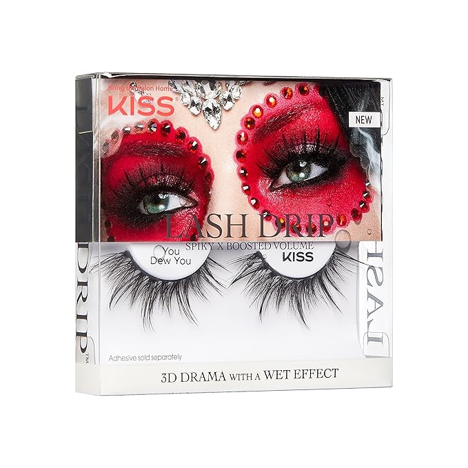 KISS Halloween Lash Drip False Eyelashes, Spiky X Boosted Volume, Unique Wet Look Hydrated Effect, Multi-Length Rewearable Fake Eyelashes, Wispy Crisscross Lash Pattern, Style ‘You Dew You’, 1 Pair, Packaging May Vary