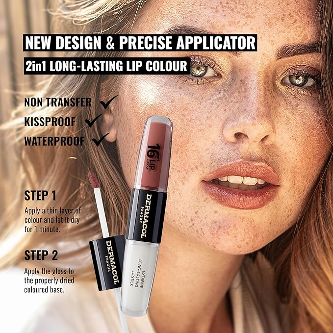 Dermacol NEW 16-Hour Lip Colour, Highly Pigmented Glossy Lip Stain, Two-Phase Lip Plumper Gloss, Kissproof Lip Makeup Products with Matte and Glitter Finish, n.31