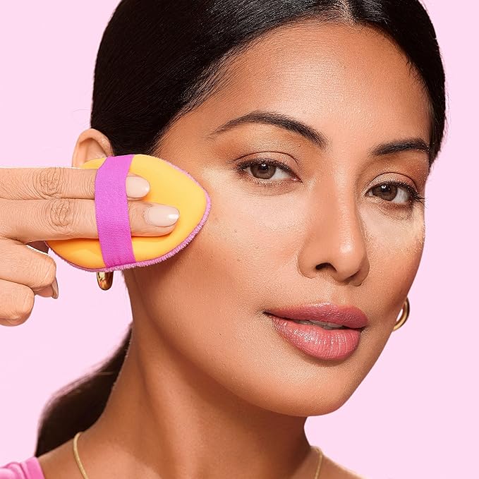 Real Techniques Miracle 2-In-1 Powder Puff + Travel Case, Dual-Sided Makeup Blending Puff, Elastic Band, Precision Makeup Sponge & Powder Puff, For Liquid, Cream & Powders, Travel Case, 2 Count