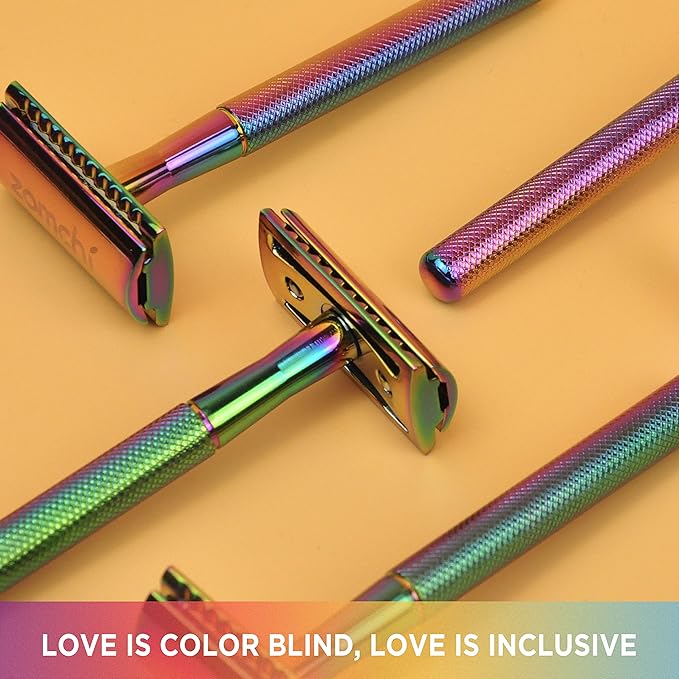 Safety Razor for Women,Safety Razor with 5 Blades,Women Razor with a Delicate Box,Free of Plastic (Stand Style Rainbow Razor)