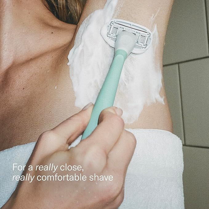 Flamingo Razors for Women Shave Set, 1 Women's Razor Handle (Sage), 2 Razor Five-Blade Refills, 1 oz. Foaming Shave Gel, and 1 Shower Holder