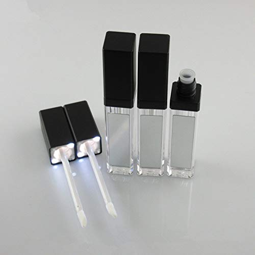 5 Pcs 7.5ml LED Light Lip Glaze Tubes with Mirrors Refillable Lip Gloss Bottles DIY Lip Balm Lipstick Tube Makeup Cosmetic Container for Woman Girl(Black)