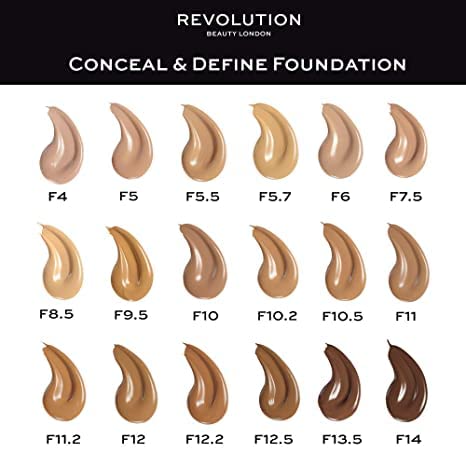 Makeup Revolution Conceal & Define Foundation, Cream Foundation Cruelty-Free, F10, 23ml