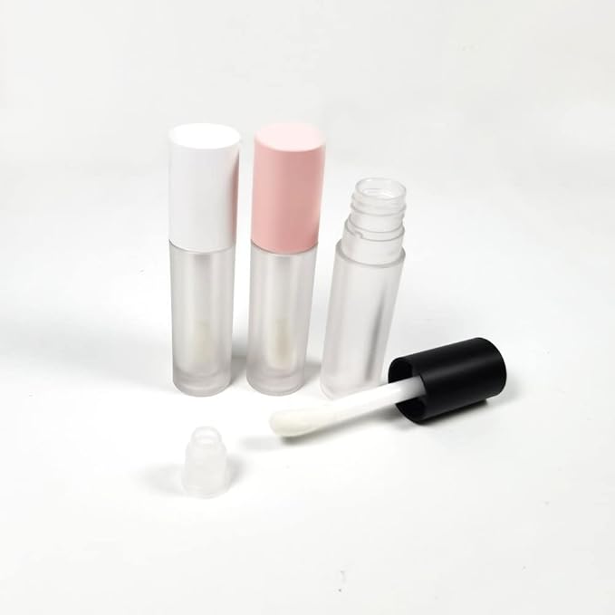 COSIDEA 24 pcs Empty 5ml big brush Frosted lip gloss tube White round lipgloss tubes container with big doe foot wand