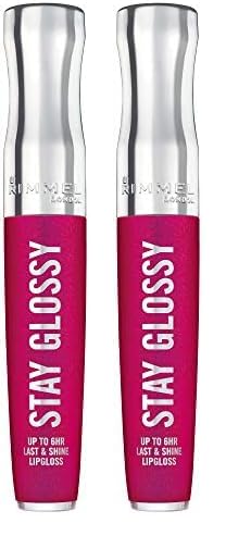 Rimmel Stay Glossy Lip Gloss, Pop Fizz Pink, 0.18 Fl Oz (Pack of 2)