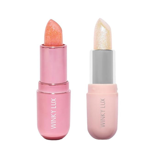 Winky Lux Pink Opal Glimmer Balm & Unicorn Glimmer Balm Duo – pH Activated Color Changing Lip Balms, Hydrating Subtle Sparkle, Vanilla Scent, Vegan & Cruelty-Free