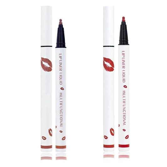 Longwear Liquid Lip Liner, Matte Lip Tint Stain Marker Pen, 2 in1 Liquid Lipstick & Lip Liner Pencil, Long Lasting Waterproof Lip gloss for Women, Fuller Lips Makeup (03+04)
