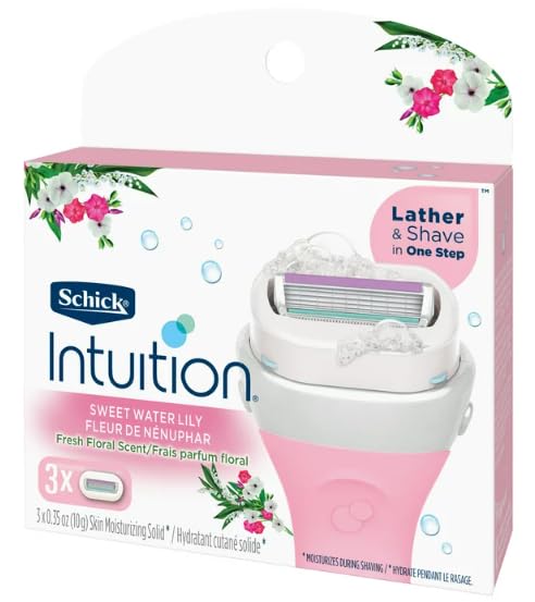 Schick Intuition - Lather & Shave In One Stop - Sweet WaterLily Fresh Floral Scent - Women's Razor Blade Refills - 3 Count Pack of 4 = 12 Cartridges