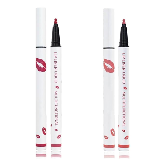Longwear Liquid Lip Liner, Matte Lip Tint Stain Marker Pen, 2 in1 Liquid Lipstick & Lip Liner Pencil, Long Lasting Waterproof Lip gloss for Women, Fuller Lips Makeup (02+07)