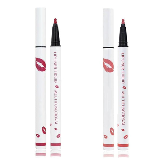 Longwear Liquid Lip Liner, Matte Lip Tint Stain Marker Pen, 2 in1 Liquid Lipstick & Lip Liner Pencil, Long Lasting Waterproof Lip gloss for Women, Fuller Lips Makeup (02+07)