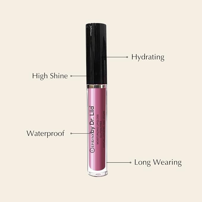 Vegan Moisturizing, Long Lasting Lip Gloss - Satin & Glitter - Allergen Free for Sensitive Skin - Burgundy Pink by Dr. Liia