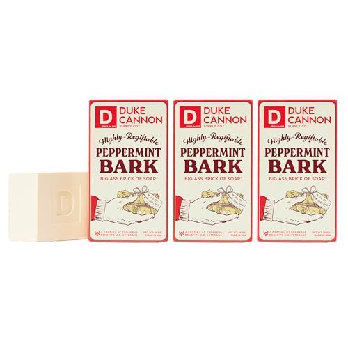 Duke Cannon Supply Co. Big Brick of Soap Bar for Men Holiday Edition - Peppermint Bark (Peppermint Scent), 10 oz. (3 Pack)