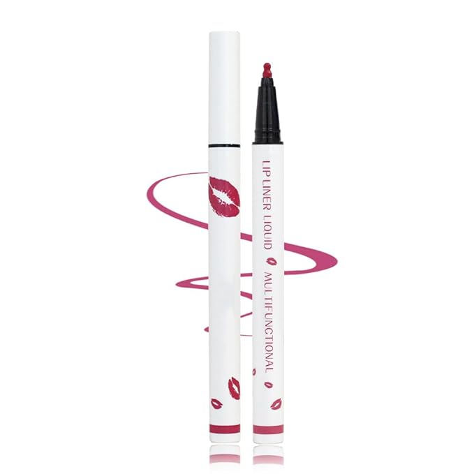Longwear Liquid Lip Liner, Matte Lip Tint Stain Marker Pen, 2 in1 Liquid Lipstick & Lip Liner Pencil, Long Lasting Waterproof Lip gloss for Women, Fuller Lips Makeup (02(Pink))