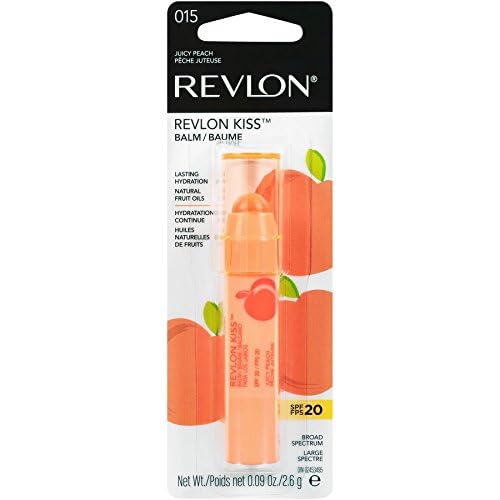 Revlon Kiss Tinted Lip Balm with SPF 20, Hydrating, Flavored, Infused with Natural Fruit Oils, 015 Juicy Peach, 0.09 oz