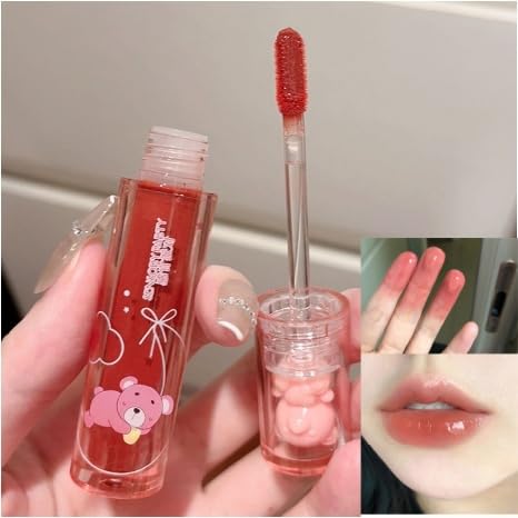 6 Colors Bear Lip Gloss Set, Lip Glaze Jelly Lipstick Liquid Lipstick Cute Bear Lipgloss Plumping Lip Tint Moisturizing Waterproof Long Lasting Cheek Cosmetic Beauty Makeup