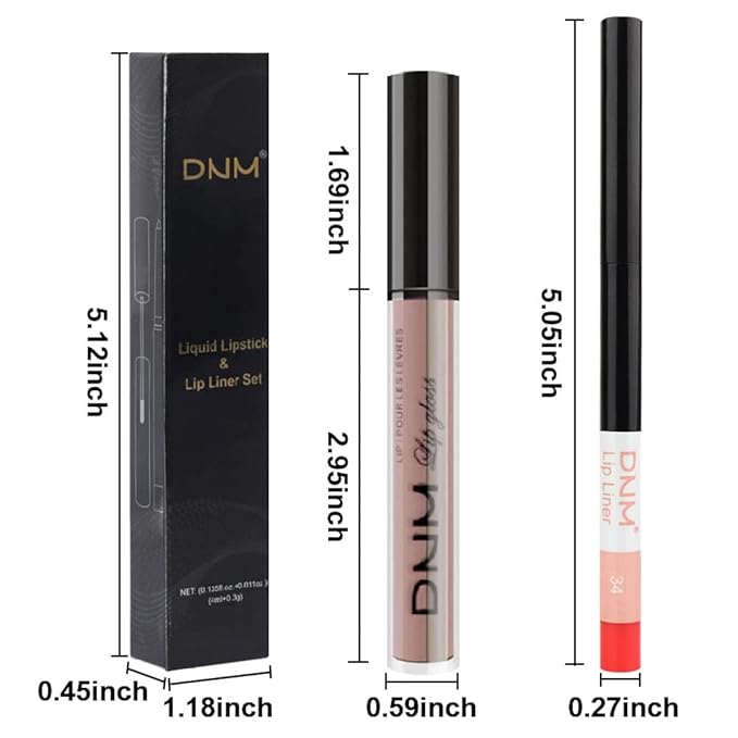 evpct 2Pcs Nude Beige Neutral Color Lip Liner and Matte Lipstick Makeup Sets Vegan Lipstick Lip Liner and Gloss Set Lip Stain Long Lasting Waterproof 24 34#