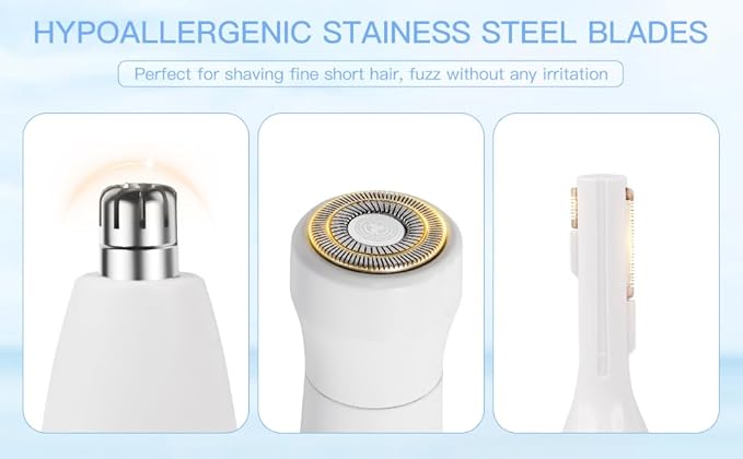 Nose Hair Trimmer for Women and Men, 3-in-1 Electric Facial Hair Removal Rechargeable Portble Waterproof Face Shaver Razor for Nose Ear Eyebrow Peach-Fuzz Lips Chin FT3001