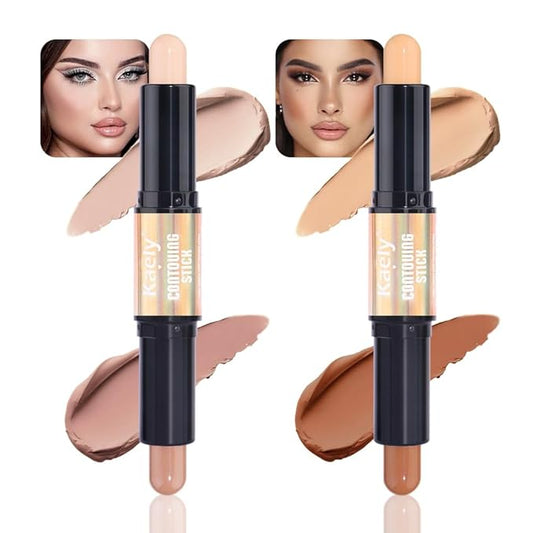 Kaely 2Pcs Cream Bronzer Highlighter Stick,Face Shaping Contouring Shades Makeup,15+16