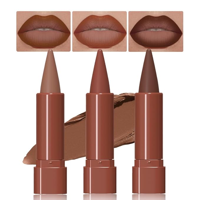 3Pcs Gradient Matte Lipstick Crayon Lip Liner pencil, Flawless Contour Gradual Ombre Effect lip Pencil, Lipstick for Women Long Lasting Waterproof Smudge Proof Lipstick Pencil 01#+04#+05#