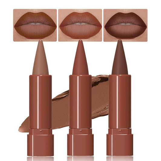 3Pcs Gradient Matte Lipstick Crayon Lip Liner pencil, Flawless Contour Gradual Ombre Effect lip Pencil, Lipstick for Women Long Lasting Waterproof Smudge Proof Lipstick Pencil 01#+04#+05#