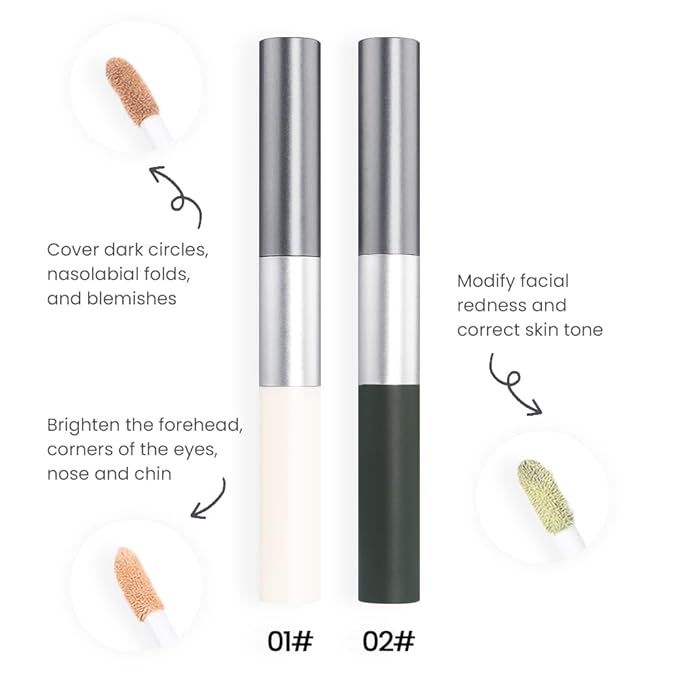 Kaely 2Pack Dual-Ended Concealer Stick,Acne Dark Spot Corrector Brightener Waterproof,01+02