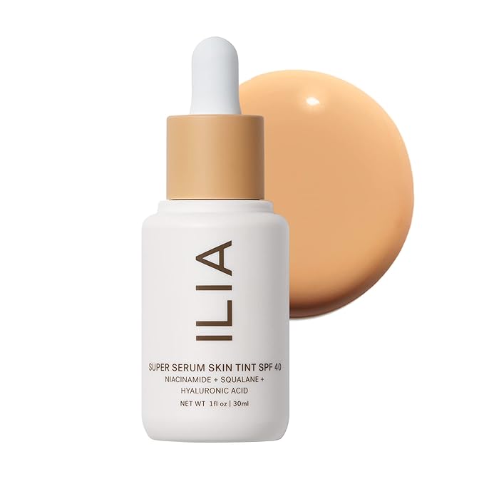 ILIA - Super Serum Skin Tint SPF 40 | Non-Comedogenic, Vegan, Lightweight to Help Against Blue Light, + Pollution while Hydrating, Smoothing, + Refining (Shela ST8, 1 fl oz | 30 ml)