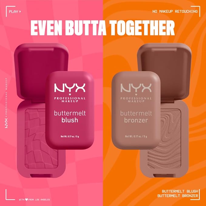 NYX PROFESSIONAL MAKEUP Buttermelt Powder Blush, Fade and Transfer-Resistant Blush, Up to 12HR Make Up Wear, Vegan Formula - Sooner The Butta