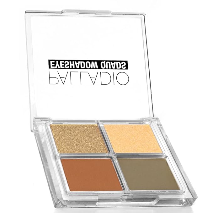 Palladio Eyeshadow Quads, Velvety Pigmented Blendable Matte, Metallic & Shimmer Finishes, Creamy Formula, Four Way Quad Eye Shadow Palette, Talc-Free (Gold Digger)