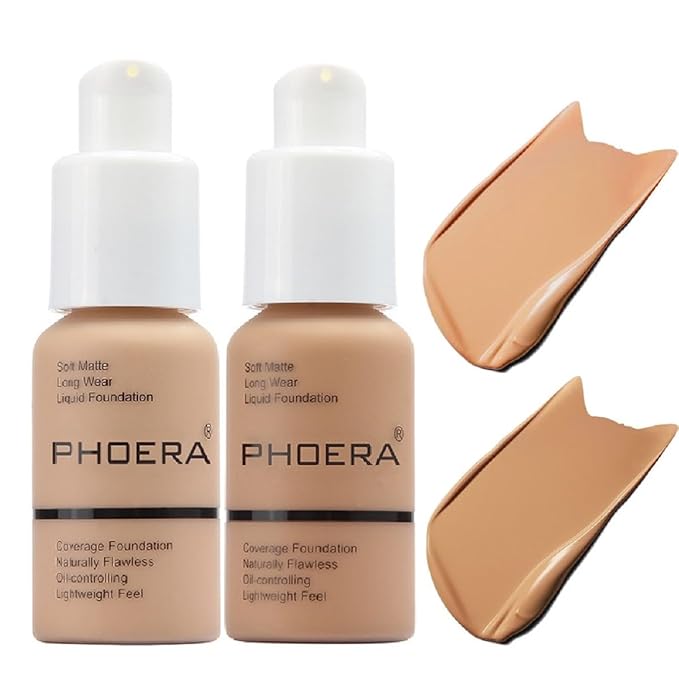 2 Pack PHOERA Foundation 104- Buff Beige and Foundation Makeup.