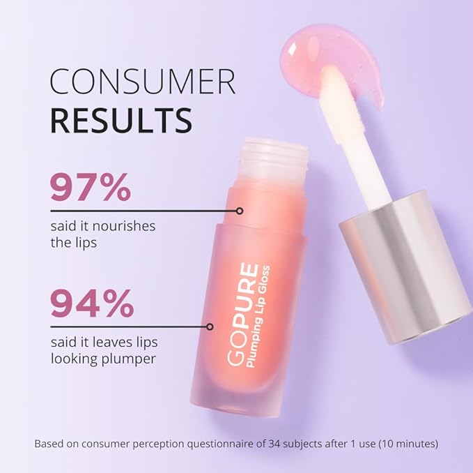 goPure Lip Plumper – Plumping lip gloss formula with Hyaluronic Acid & Peptides, moisturizing, volumizing, smooths the look of wrinkles, high shine