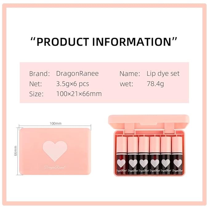 6 Colors Lip Tint Stain Set, Velvet Lip Tint Watery Stain Moisturizing Shimmery Mini Liquid Lipstick, Multi-use Lip and Cheek Tint, Long lasting Non-Stick Cup Waterproof Lip Color Makeup…