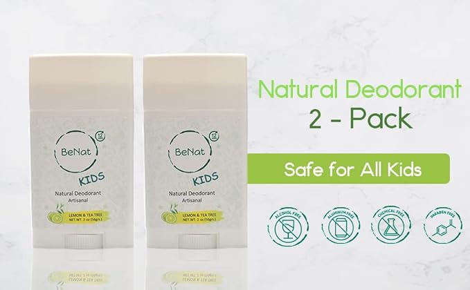 2-Pack All Natural Deodorant For Kids and Teens 100% Natural Aluminum-Free Carcinogen Free Kids Deodorant For Boys and Girls Clinically Proven To Be Safe For Children and Teenagers