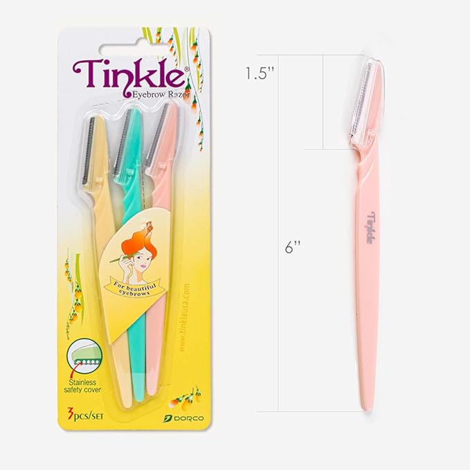 Tinkle Dermaplaning Tool 15ct, Dermaplane Razor for Women, Safe and Easy Peach Fuzz Remover, Eyebrow Trimmer with Protective Cover (5 Packs of 3)