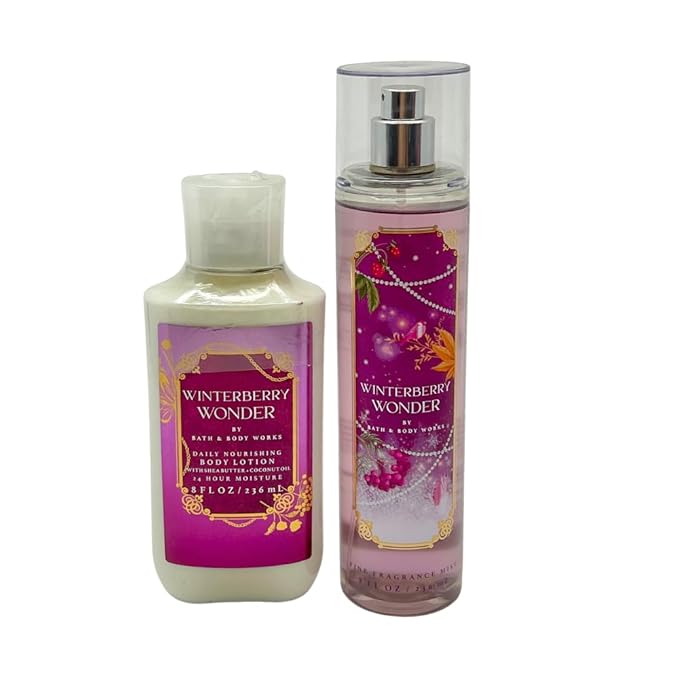 Bath & Body Works WINTERBERRY WONDER 2pc bundle - Fine Fragrace Mist & Body Lotion - Gift set with a Red Bow for Holidays & Gifts