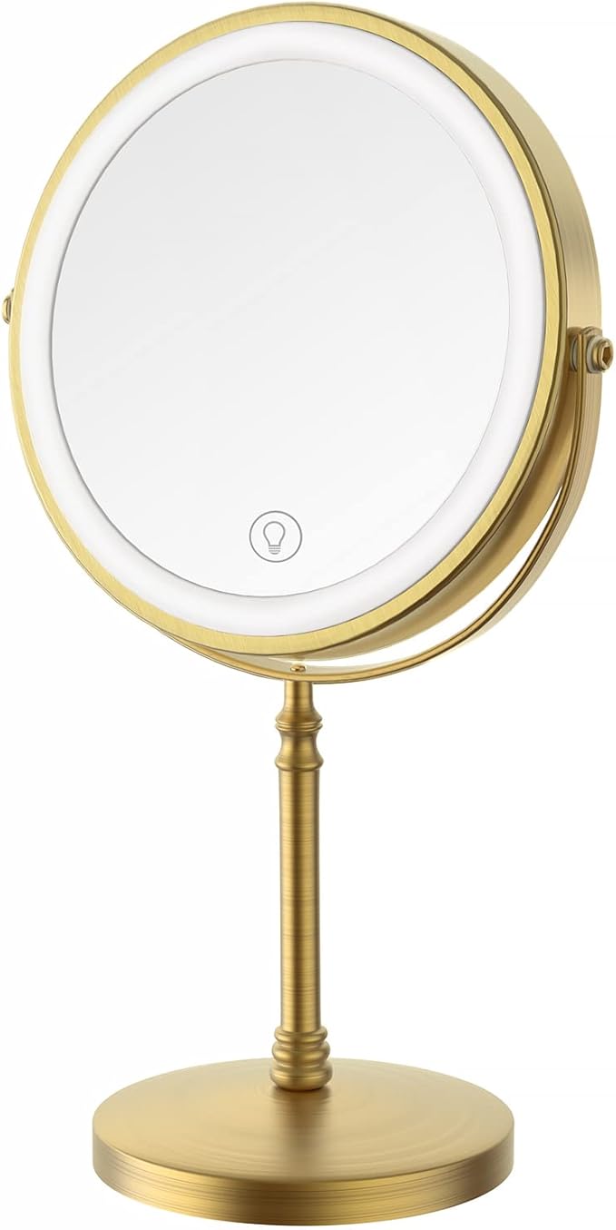 Lighted Makeup Mirror, 3000 mAh Rechargeable Double Sided Magnifying Vanity Mirror with 3 Colors, 1x/10x, 360° Rotation , Brightness Adjustable Magnification Cosmetic Light up Mirror, Women Gift